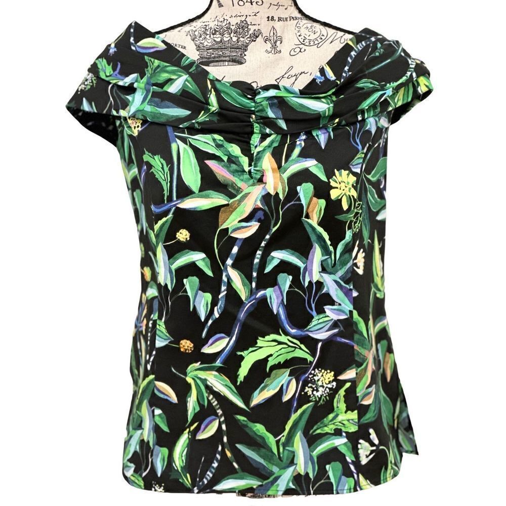 Jason Wu Black Multi Tropical Print Off Shoulder Top Blouse Women's Us 6